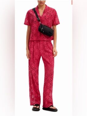 Desigual | Lace Resort Pant Set in Fuschia